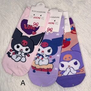 Kuromi Sanrio Women's Cute Character Ankle Socks - Pink, Lavender, Purple 3 pcs